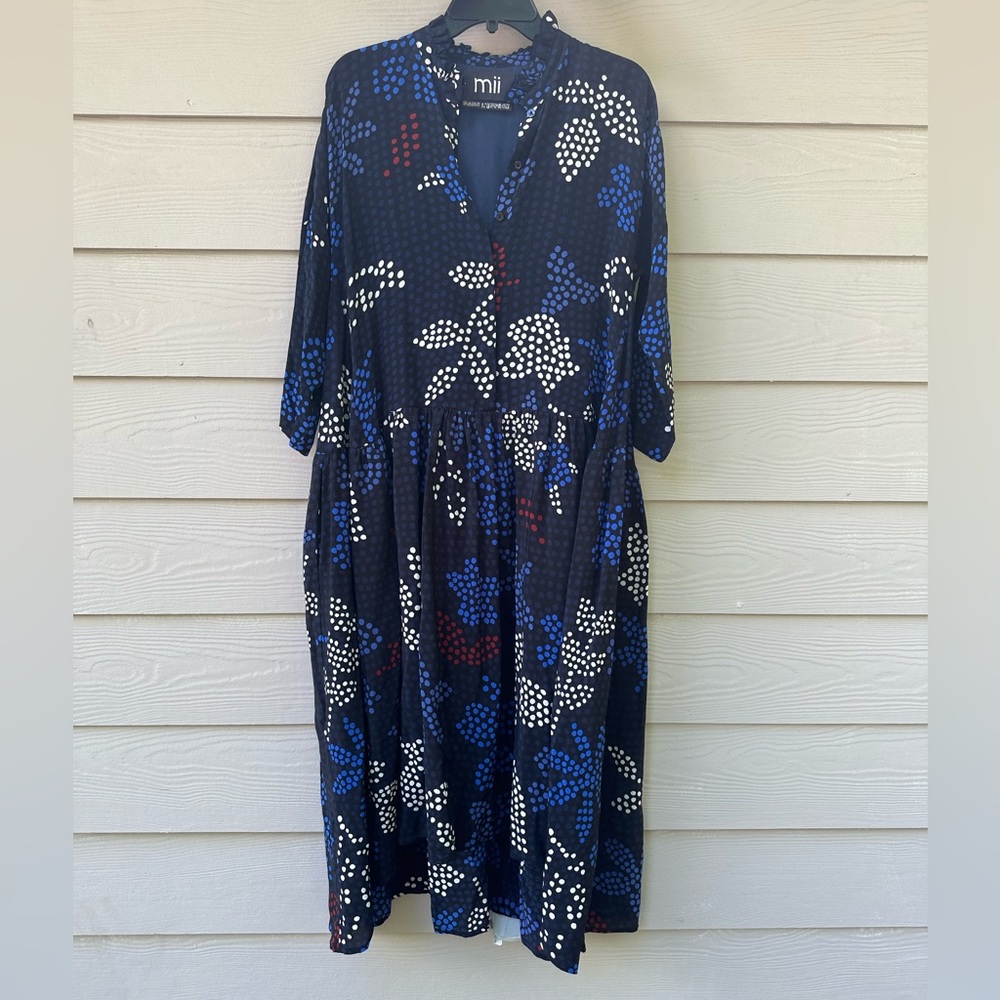 Mii Silk Blue and White Long Sleeve Sundress